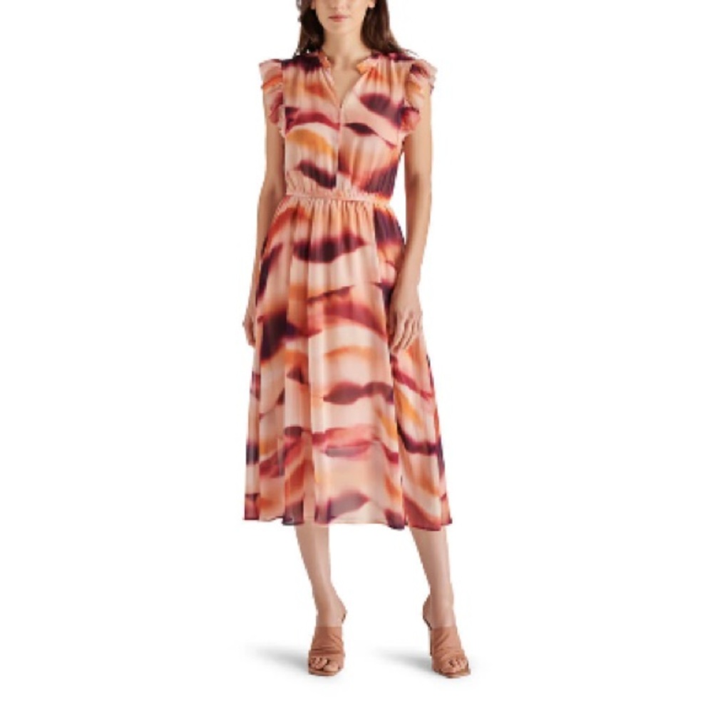 Steve Madden Allegra Dress in Rose Water Patterned Midi Dress - Picture 1 of 5